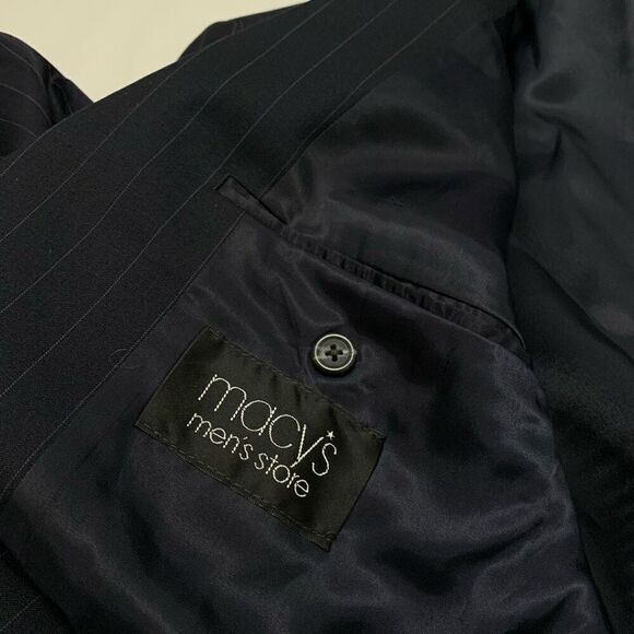 Lauren Ralph Lauren x Macys Sz 44L 100% wool stripe suit blazer jacket navy - Picture 6 of 9